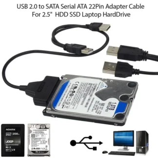 Cable adaptador USB 2,0 a SATA, convertidor para disco duro HDD SATA1 y SATA2 de 2,5/3,5 pulgadas, alimentación Dual