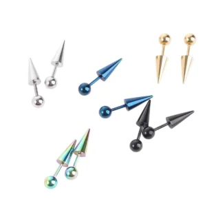 Pendientes góticos con punta de cono y bola redonda para hombre, Piercing de acero de titanio, joyería de moda