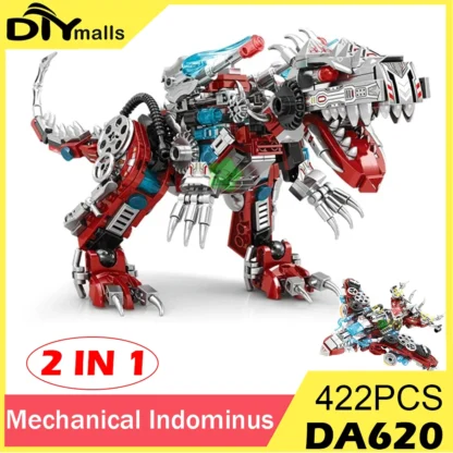 2 en 1 Jurásico mecánico Indominus Rex dinosaurio mundo modelo bloques de construcción ciudad luchador Dino parque ladrillos niños juguete