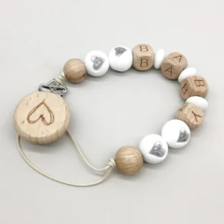 Clips para chupete personalizados, cuentas de silicona de madera de haya, soporte de cadena para chupete, cadenas para chupete para recién nacido, soporte para pezones, juguete para regalo para la dentición infantil