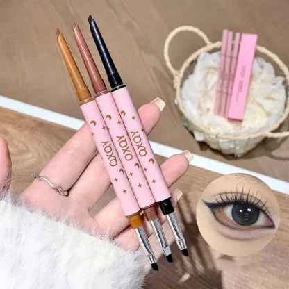 QXQY Delineador de ojos de doble cabeza, lápiz de cejas dos en uno y delineador de ojos debajo de los ojos, con cabezal de pincel, maquillaje duradero, gusano de seda tumbado