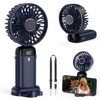Mini ventilador de mano de 5000mAh, inalámbrico, recargable por USB, portátil, pantalla Digital, soporte para teléfono, ventilador plegable de 5 velocidades para colgar en el cuello