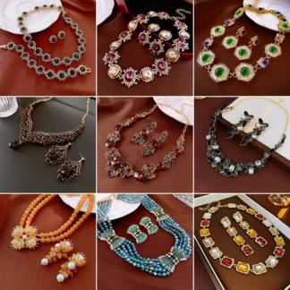 Conjunto de pulsera y pendientes de Nelace con flores incrustadas de diamantes, joyería transfronteriza, Material de aleación, accesorios festivos