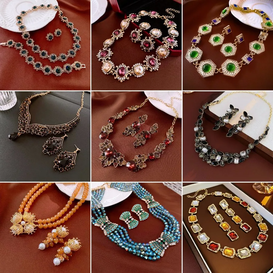 Conjunto de pulsera y pendientes de Nelace con flores incrustadas de diamantes, joyería transfronteriza, Material de aleación, accesorios festivos