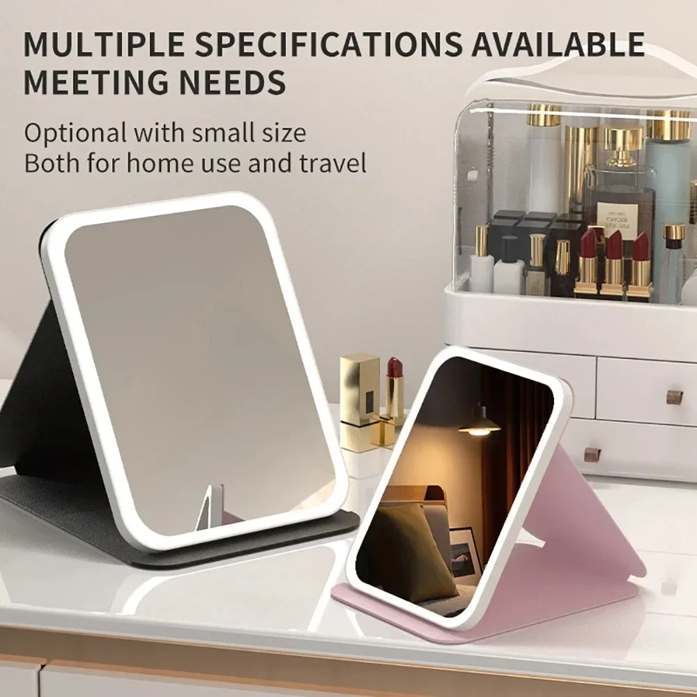 Luces LED interruptor táctil dormitorio espejo de belleza plegable | Lámpara de espejo táctil inteligente con luz tricolor HD, carga tipo C
