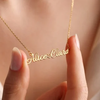 Collar personalizado con doble nombre, joyería para mujer y niña, collar con colgante de placa con nombre de pareja de corazón de Color dorado personalizado de acero inoxidable
