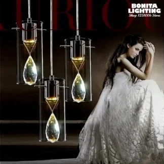 Candelabro moderno de cristal K9 de un solo cabezal, joyería brillante, luz colgante de diamante, lámpara colgante Led de cristal para mesita de noche y restaurante