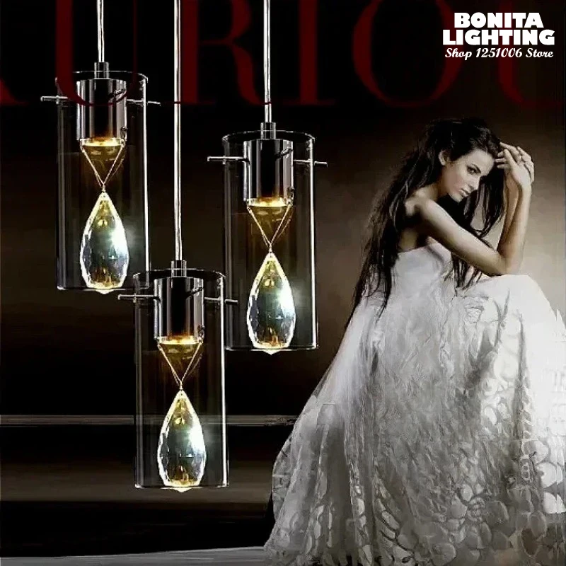 Candelabro moderno de cristal K9 de un solo cabezal, joyería brillante, luz colgante de diamante, lámpara colgante Led de cristal para mesita de noche y restaurante