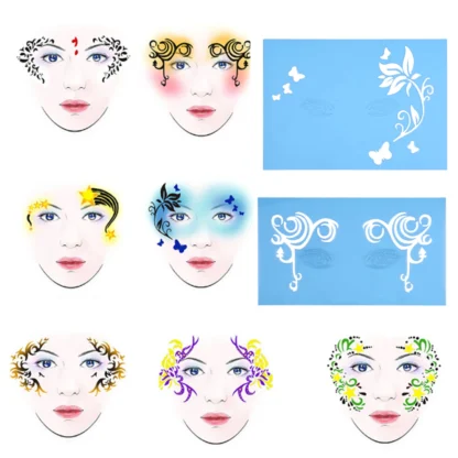 7 estilos/juego de plantilla de pintura facial reutilizable, plantilla de pintura corporal, diseño Facial de mariposa y flor, plantilla de pintura facial reutilizable