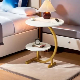 Mesas de centro de lujo de diseño, Mesa auxiliar redonda minimalista para desayuno dorado, Mesa Auxiliar para sala de estar, ahorro de espacio