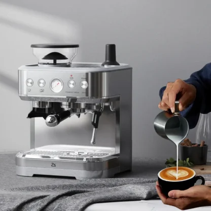 Máquina de café expreso con molinillo y espumador de leche, cafetera exprés profesional de 15 bares con tanque de agua extraíble de 2,5 L, presión
