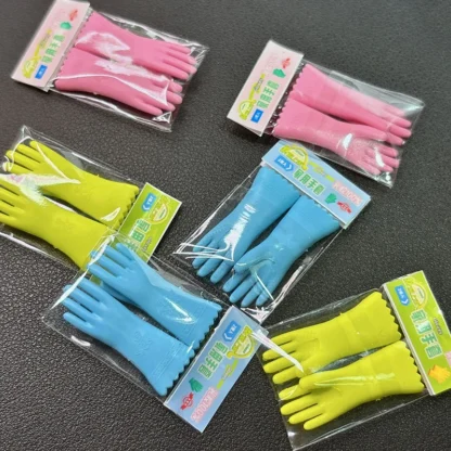 1 par de guantes de goma en miniatura para casa de muñecas, guantes de limpieza largos de simulación, decoración de cocina para muñecas, accesorios para muebles de casa de muñecas 1:12
