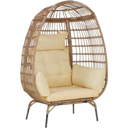 Silla de huevo para exteriores, muebles de exterior de gran tamaño, silla de mimbre para todo tipo de clima, silla de ratán PE, capacidad de 352 libras con Cus grueso extraíble