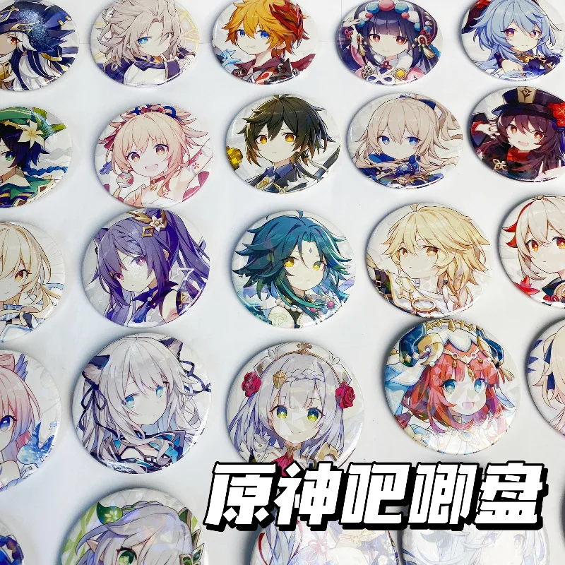Broche de figura de impacto Genshin de juego de Anime Skirk Kaveh Itto Kirara Cyno Wanderer Mika, insignia de maquinilla de afeitar, broches redondos para mochila y zapatos