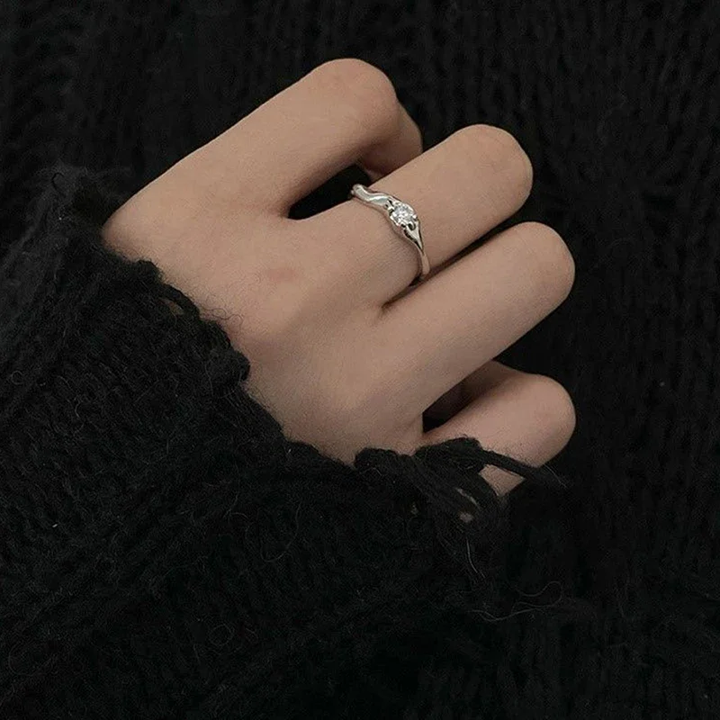 Anillo de aleación de circón de Color plateado gótico Retro para mujeres y niñas, anillos abiertos ajustables de cristal Vintage, joyería de fiesta geométrica Punk