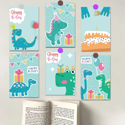 Póster adhesivo de dinosaurio para decoración de habitación, adhesivo de cumpleaños de 10 piezas, color café, Harajuku, colocación de monopatín nostálgico, regalo de tarjeta de pared