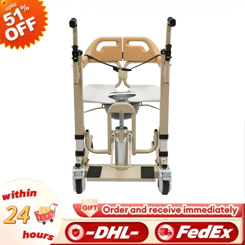 Silla elevadora hidráulica para pacientes de 440,92 libras 180 ° Silla de transferencia dividida, elevador de transporte portátil con orinal, casas de enfermería, hospitales