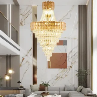 Oro cromo K9 cristal oro 2024 LED candelabro escalera para techo alto salón suspensión luminaria Lampen para vestíbulo