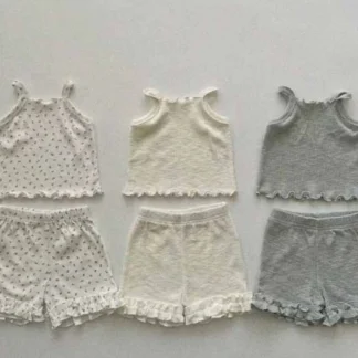 Traje para niñas 2025, novedad de verano, ropa para niños, estilo coreano, niña, bebé, chaleco suave de algodón con cuello Halter, pantalones, pijamas, dos conjuntos informales