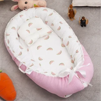 Cuna plegable portátil a prueba de presión, cama media biónica, descarga completa, almohada para bebé