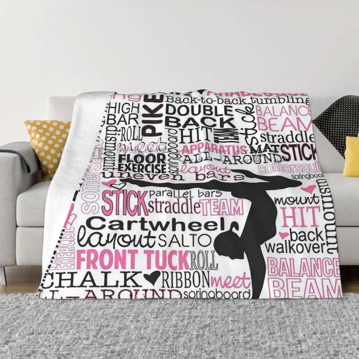I Love Gymnastics-mantas a cuadros para sofá, funda de forro polar, Collage de dibujos animados de invierno, mantas cálidas para ropa de cama, colcha de dormitorio
