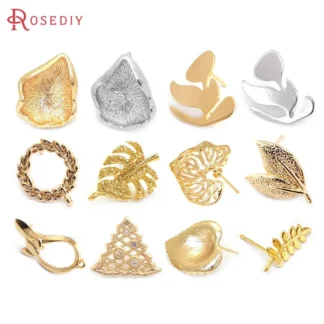 Pendientes de latón con forma de hoja de loto para mujer, aretes, pasadores, suministros de fabricación de joyas, accesorios, 18K, Color dorado