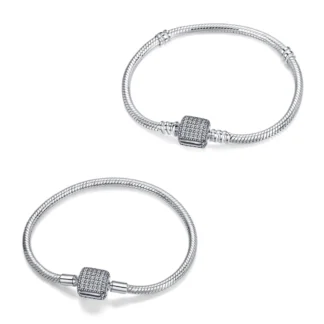PANQDIY-pulsera Simple de plata de ley S925 con forma de hueso de serpiente, pulsera con dije de circonia completa para bricolaje, pulsera de 3mm, regalo de joyería