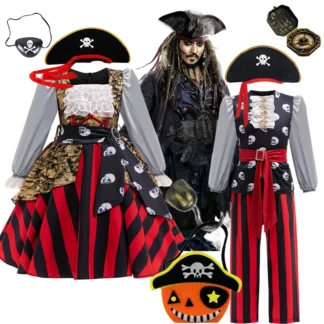 Cosplay para niñas, disfraz de capitán pirata de Halloween para niños, disfraz de encaje de bloque, Top + Pantalones + cinturón, conjuntos de 3 uds, ropa de Carnaval y cumpleaños