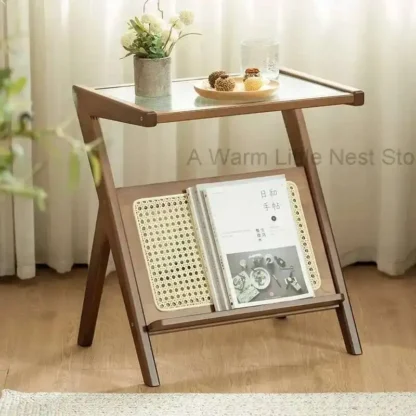 Mesita para café de sala de estar japonesa, sofá Loft, mesas de centro de diseño rústico de ratán, mesita de noche, Muebles de recepción de madera OA50CT