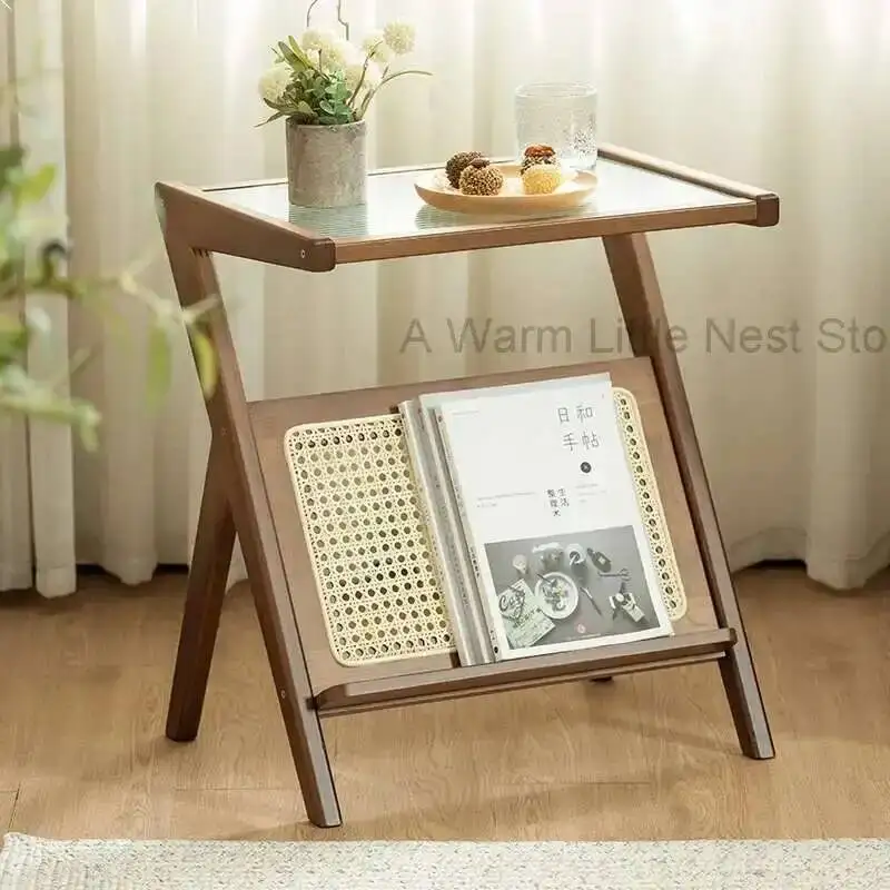 Mesita para café de sala de estar japonesa, sofá Loft, mesas de centro de diseño rústico de ratán, mesita de noche, Muebles de recepción de madera OA50CT