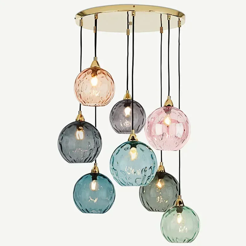 Candelabro de grano de agua de vidrio de colores para sala de estar, restaurante, lámpara colgante clásica, accesorios de diseño nórdico para dormitorio y cabecera