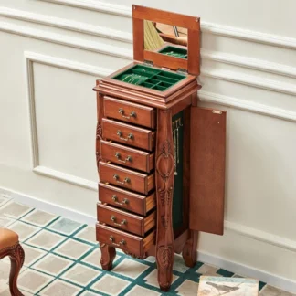 Armario de almacenamiento de madera maciza para joyería, organizador de espejo, cajones para sala de estar, cubo para joyería, muebles de dormitorio de lujo Retro