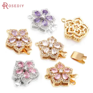 4 juegos de collares de flores de circón de latón de Color dorado de 18K de 21x15MM de tamaño completo, cierres de conexión, suministros de joyería Diy de alta calidad