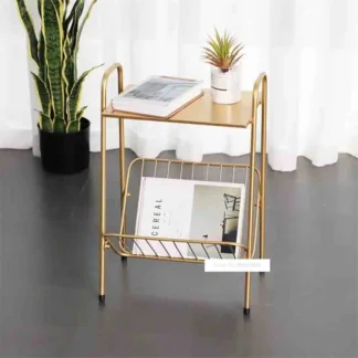 Mesa de té de hierro de 2 niveles, multifuncional, sencilla y moderna, 18XS185, para dormitorio, sala de estar, sofá de doble capa, mesa auxiliar, soporte de exhibición