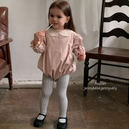 2025 nuevo otoño mono para niñas pequeñas de manga larga de algodón con encaje empalmado mameluco para niñas pequeñas 0-24M ropa para niños