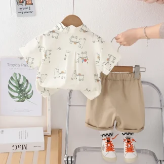 Nuevo conjunto de ropa de verano para bebés, camisa de manga corta con dibujos animados, pantalones cortos, 2 unids/set, ropa para niños, disfraz informal de algodón para niños