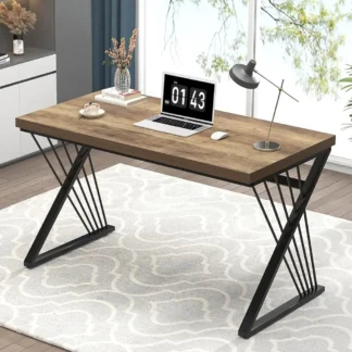 Escritorio para computadora, escritorio moderno para oficina en casa, mesa industrial para PC de trabajo de escritura de estudio de madera y metal para dormitorio, sala de estar, rústico