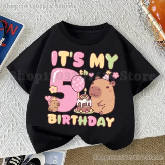 Camiseta de manga corta de Capybara para niños, Camiseta bonita de algodón para niñas, ropa de verano para niños, camisetas de dibujos animados de Anime, ropa informal de moda, regalos