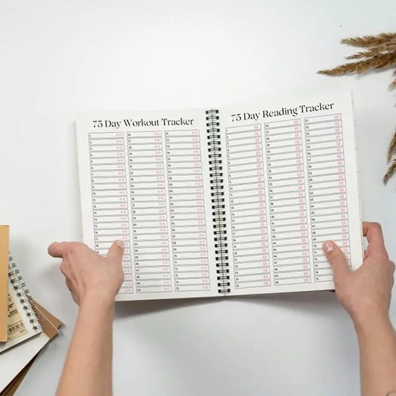 Planificador de trabajo, rastreador de hábitos de 75 días, encuadernación de bobina multifuncional, Bloc de notas portátil para seguimiento de tiempo, configuración de objetivos, horario de tareas