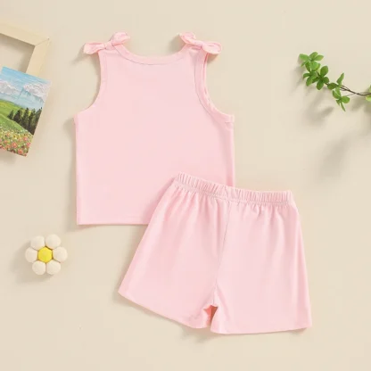 Adorable camiseta sin mangas para niña con lindo estampado gráfico y pantalones cortos de cintura elástica a juego para diversión de verano