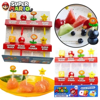 Tenedores de fruta de Super Mario Bros, suministros de fiesta de Anime, palillo de dientes Kawaii, pastel Bento, accesorios para el almuerzo, tenedor de fruta de cocinas bonitas, 8 Uds.