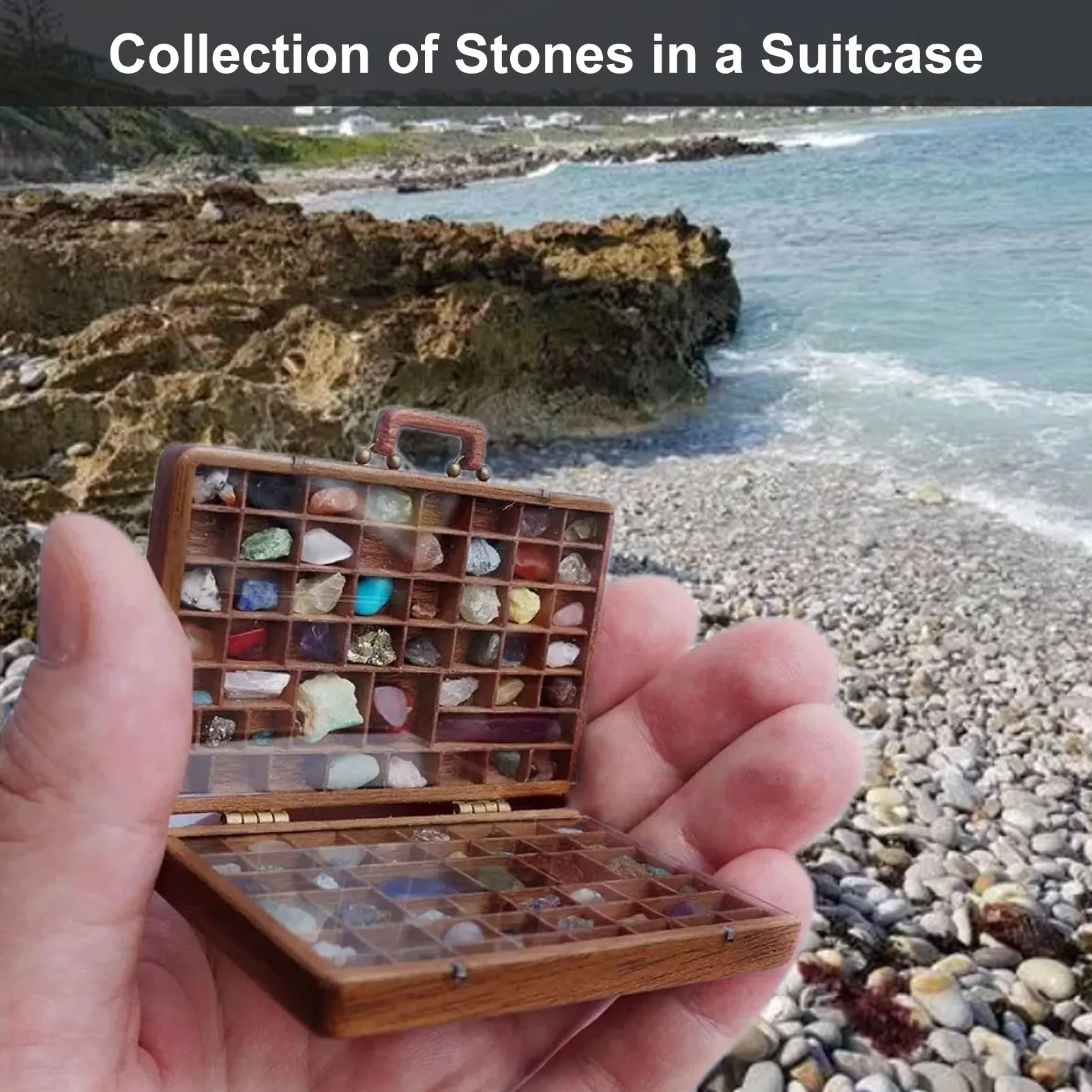 Mini caja de colección de piedras, organizador de almacenamiento de gemas de 33 rejillas, vitrina de joyería portátil para rocas, cristales, tesoros
