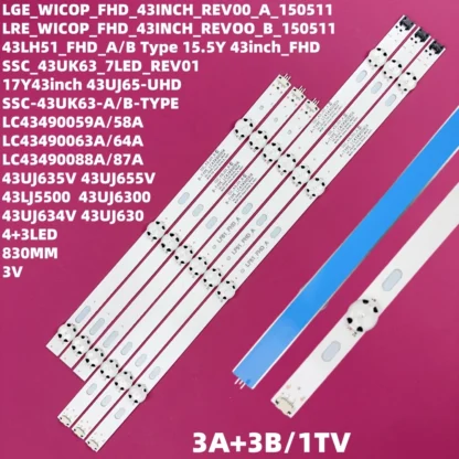 Tira de LED para 43UJ635V 43UK6300PLB 43UJ651V 43UJ634V 43UJ630V 43UJ561V 43UJ655V LC 43490059 Un LC 43490058 Un 43UK6470PLC