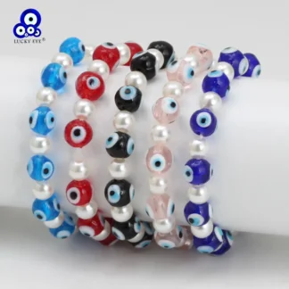 Pulsera de cuentas de perlas de imitación de ojo de la suerte para mujeres, hombres y niñas, vidrio ajustable, cuentas de mal de ojo turco, joyería de moda