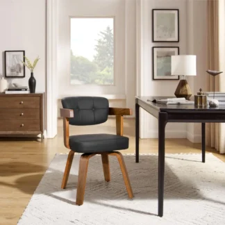 Silla de escritorio de oficina en casa: silla moderna de mediados de siglo, silla de oficina de piel sintética sin ruedas, cómoda sillón con acento