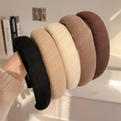 Diadema de esponja de serie color café para mujer, banda para el cabello gruesa de color sólido con temperamento simple, accesorios para el cabello de moda