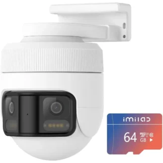 Panorama imilab ec6 + tarjeta SD de 64 GB: cámara con foco enchufable wifi de 3,5 k: 180 ° utra vista amplia con 344 ° seguridad giratoria de doble lente