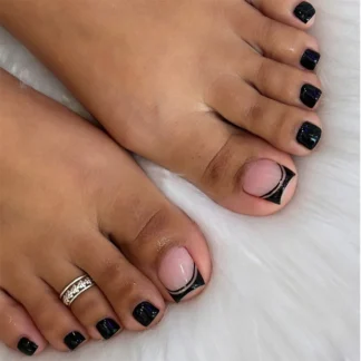 Uñas postizas con punta francesa negra, 24 Uds., Color corto desnudo, uñas postizas acrílicas descalzas de verano para mujeres y niñas