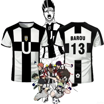 Traje de fútbol con cerradura azul de Anime de dibujos animados, camiseta de juego de rol con estampado 3D para niños, Top de manga corta de verano para hombres y mujeres