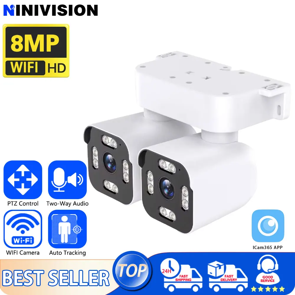 Cámara de seguridad para exteriores, dispositivo de videovigilancia CCTV con Zoom 10X, 4K, 8MP, lente Dual, WiFi, PTZ, IP, pantalla Dual, múltiples instalaciones